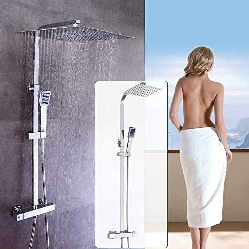 DSYOGX Duschsystem Dusch Blandare Badrum, Termostat och Handdusch, Duscharmatur 40 x 40 cm, Regndusch, Duschset, Kvadratisk, Termostatduschblandare, Set