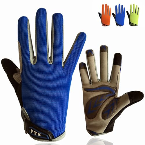 FINGER TEN Kids Cycling Gloves Bike Mtb Full Finger 1 Pair | Gel Padded Absorption for Motorbike, Mountain, Motocross, Breathable Lightweight Fit, Assorted Patterns, Durable Long Wear
