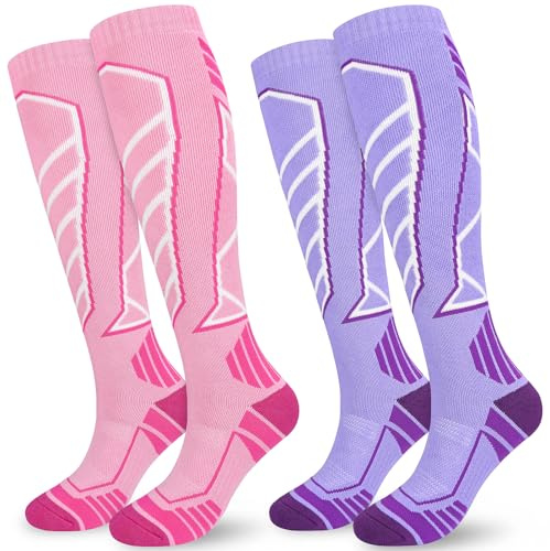 KOOOGEAR 2 Pairs Ski Socks for Women,Warm Socks,Thick Thermal Padded Long Ski Sock for Winter,Snow,Snowboarding,Skiing,Trekking,Hiking