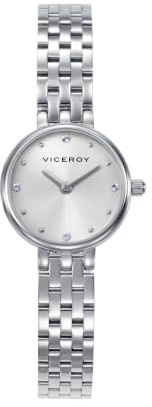 Viceroy Reloj Analógico Mujer de Acero Inoxidable - 22 mm - Movimiento de Cuarzo - Esfera Plateada con Circonitas - Resistente al Agua 3 ATM - Colección Chic – 41148-87