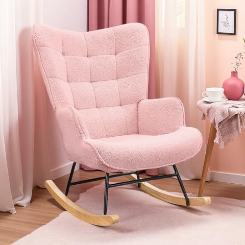 Générique Fauteuil à Bascule Teddy avec siège rembourré avec Dossier Haut, Chaise d'appoint Confortable, élégante et Confortable avec siège rembourré pour Salon, Chambre à Coucher, Bureau (Rose)