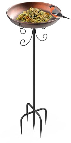 EFUTURETIME Abbeveratoio Grande in Metallo per Uccelli Con Supporto φ 30 × 90 cm Vaschetta per Uccelli Vassoio Regolabile in Altezza per Giardino Esterno Balcone, Colore Bronzo