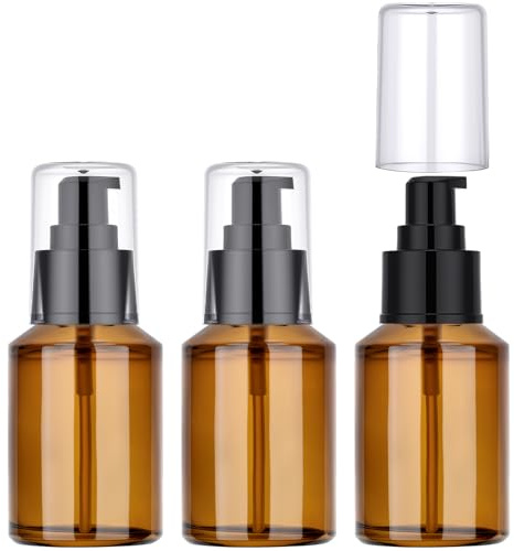 Segbeauty 2oz Refillable Glass Travel Bottles for Toiletries, 3pcs Amber Lotion Pump Bottles Empty, 60ml Mini Travel Lotion Container, Small Liquids Container Bottle Pump Dispener for Creams Oils