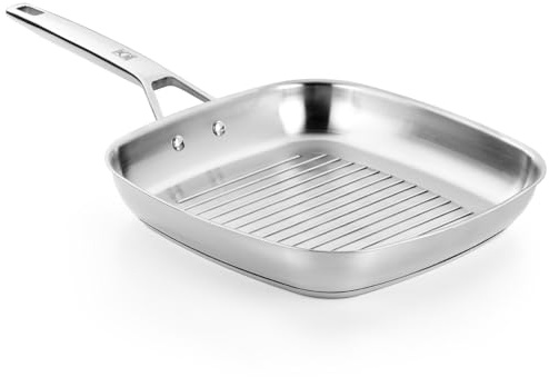 BRA Signature | Grill con rayas, 24 cm, Acero Inoxidable, Sin Antiadherente, Mango ergonómico, Apto para todo tipo de Cocinas