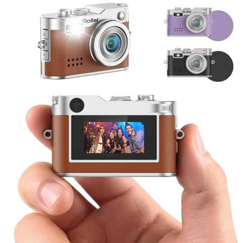 Mini Appareil Photo Numérique Brun, Rollei Petit Caméra Digitale Vintage 1080P FHD avec Écran couleur 0,96 pouces 2MP Digital Camera Compact avec Flash et Enregistrement, Mini-Appareil-Photo-Numérique