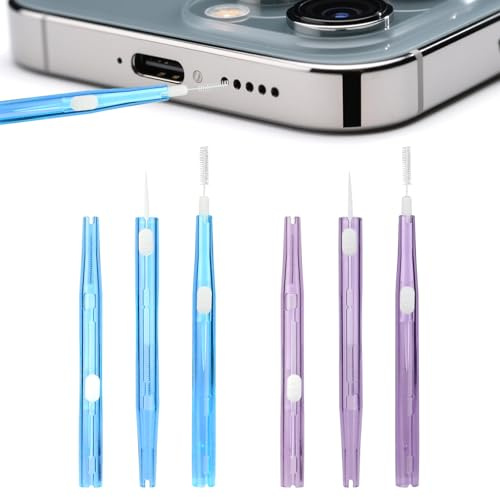 Fukaisu 6st Telefon Laddning Port Rengöring Kit, Plast Mobiltelefon Rengöring Borste med Borstar & Krok Dubbelsidig Damm Avlägsnare för Hörlurar Högtalare Mottagare Öronproppar (Blå och Lila)