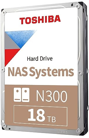 Toshiba N300 18TB Internal NAS hårddisk, 3,5 SATA HDD, 7 200 RPM, 24/7 drift, stöder 1–8 Bay Systems, 128 MB cache, 180 TB/års arbetsbelastning, 3 års garanti (HDEXZ10ZNA51F).