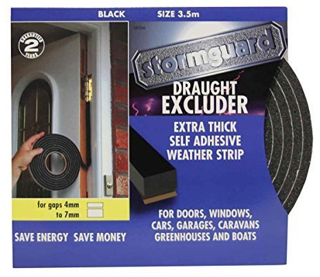 STORMGUARD B01N7NHWZ4 Black Extra Thick Rubber Foam Draught excluder Weather proofing Seal for 4-7mm Gaps 3.5 Metre roll. Guaranteed 2 Years