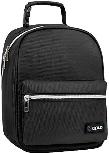 OPUX Lunch Box for Girls Boys Kids, Insulated Leakproof Lunch Bag, Reusable Teen Lunch Boxes for School, Medium Large lunchbox for Women Men Adult for Work with Front Back Pocket (Black)