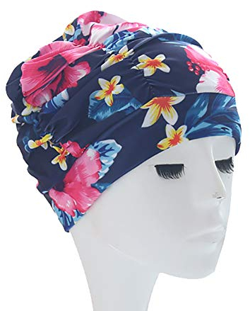 FSSTUD Damen Blumen Muster Badekappe Schwimmkappe Schwimmmützen Badehaube Bademütze Schwimmhaube für Lange Haare