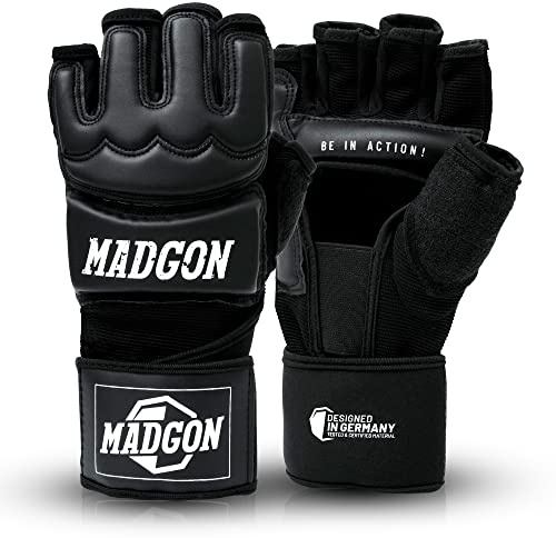 MADGON Professionella MMA Handskar - Professionell Kvalitet - Högkvalitativ Konstruktion - för Boxning, Träning, Slagpåsar, Free Fighting, Grappling, Kampsport - Boxningshandskar