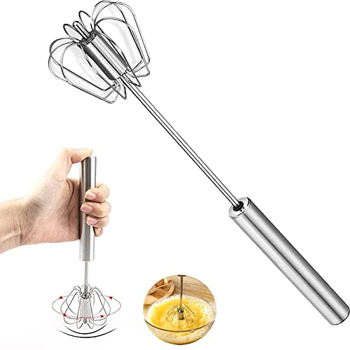 Semi-Auto Eggs Whisk, Stainless Steel Egg Beater Rotary Whisk Blender Hand Push Mixer Stirrer for Easy Baking Blending Whisking Beating & Stirring