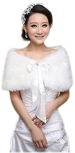 Women's Faux Fur Shawl Wrap Bridal Long Shrug Cape Collar Scarf Wraps Winter Bridal Scarf Wedding Party Cover Up Brides Bridesmaid Shawl Stole with Bowknot Closure Fancy Dress Costume Accessories