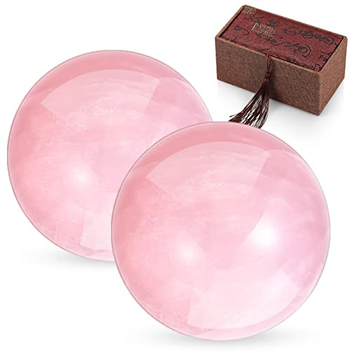 2 Pcs 1.4 Chinese Health Exercise Stress Baoding Balls Rose Quartz Pink Massage Balls Small Meditation Balls with 1 Box Packed for Hand Therapy Hand Exercise Ball