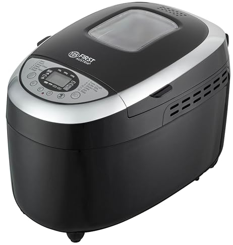TZS First Austria - Máquina para hacer pan con 12 programas automáticos 850W - Panificadora eléctrica de 700-1250g - Con ventanilla, temporizador, accesorios y función mantenimiento caliente - Negro