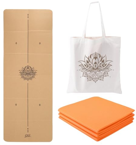 EKE Tappetino da yoga pieghevole pieghevole da viaggio leggero e portatile, ideale per yoga, pilates, fitness, sport, allenamento, custodia in tela inclusa