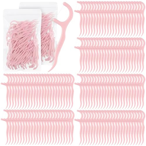Baderke 600 Count Floss Picks Bulk Dental Flossers Picks for Adults Non Breakable Tooth Picks Flossers Teeth Cleaning Dental for Family Pack Travel(Light Pink)