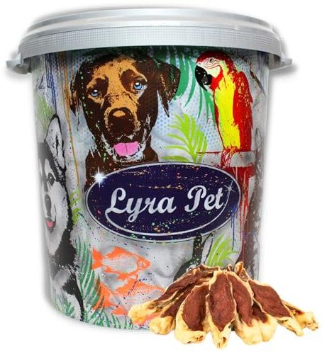 Lyra Pet® | 5 kg Kaninchenohren gefüllt mit Huhn in 30 L Tonne | Getrockneter Kausnack | Wiederverschließbarer Beutel | Fettarmes & Gut Bekömmliches Hundefutter | Ideal als Belohnung für Hunde