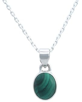 mantraroma echt Silberkette mit Malachit grüner Edelstein Damen Kettenanhänger 925 Sterlingsilber Halskette Geschenk (AK1-172-10-40)