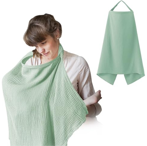 Amningsförkläde, Darryy amningsduk för resor, muslin amningsskydd för spädbarn andas, 75 x 95 cm, amningshalsduk amningsfilt, bomull, vårdskydd för bröstfeeding, mångsidig (grön)