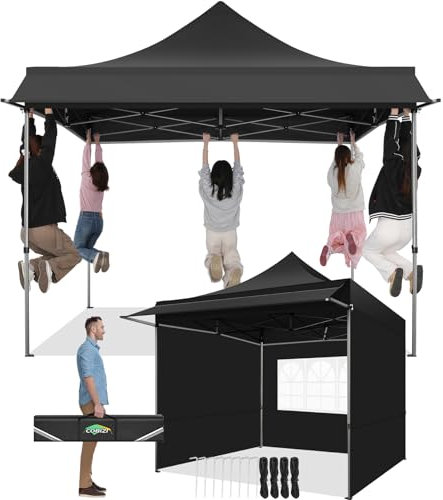 COBIZI Pavillon 3x3 Wasserdicht Stabil Winterfest mit Markisen und Seitenwänden,UV Schutz 50+ Popup Faltpavillon Partyzelt Pavillon Faltbar für Garten Camping Strand Hochzeit(3 mal 3m Schwarz)