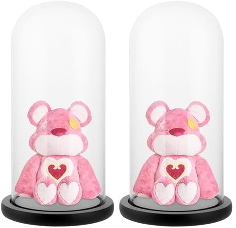 APACALI 2PCS Cloche en Verre avec Fond en Bois, Cloche décorative de 25 cm, Cloche en Verre Transparent, Cloche en Verre avec Fond pour lumières, décoration, Accessoires d'intérieur