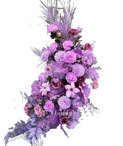 Wedding Flower Simulation Artificia Silk Flowers Arch Round Pavilion Art Window Decoration Wedding Props T Stage Leaf(High purple M)