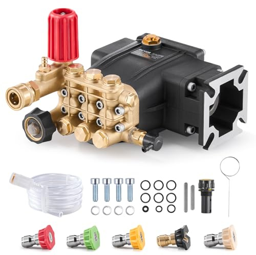 VEVOR Högtryckstvättpump, 3/4 tum axel horisontell triplex kolv, 3300 PSI, 2,5 GPM, ersättningspumpar kit med 5 munstycken, kompatibel med Simpson MorFlex 40224, 40225, 40226, Santoprene