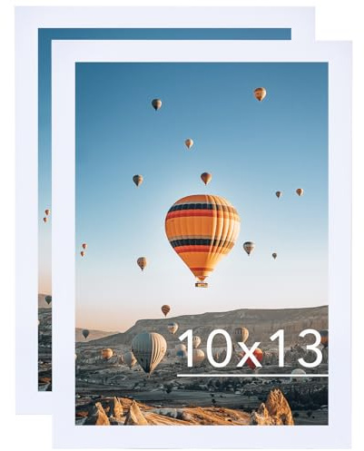 JCJMY 10x13 White Picture Frame Set of 2, Horizontal and Vertical Formats for Wall Hanging, 10 x 13 Wall Gallery Poster Photo Frames with Shatter Resistant Plexiglass, 2 Pack, White