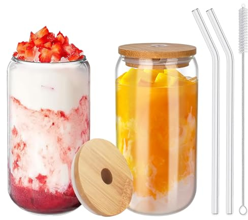 WANDGU 500 ml Bubble Temugg 2: Mason Jar dricksglas med sugrör och anti-mögel bambulock, återanvändbara iskaffeglas för iced kaffe, smoothie cocktails bubbelte