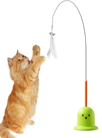 Mimoqk Bacchetta interattiva per gatti con piume, per gattini, bacchetta teaser a campana, design self-play durevole, intrattenimento per alleviare la noia, piume multicolore, arricchimento
