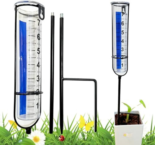 Cylocrya Pluviometro da Giardino, 17cm Pluviometro con Picchetto con picchetto pluviometro in plastica Misuratore d'Acqua Resistente per Cortile, Prato e Recinzione, Facile Installazione e Lettura