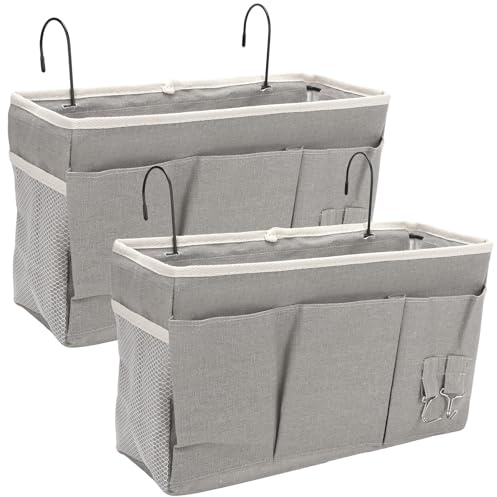 SHMSHNG 2pcs Organizador Colgante para Mesita de Noche con 3 Compartimentos, Organizador de Cama para Colgar, Bolsa de Almacenamiento Colgante, Bolsa de Cama para Escuela, Dormitorio (gris)