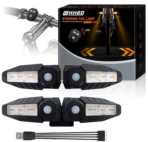 NHHEO Intermitentes Bicicleta con Proyección de Señal de Giro Ultrabrillante, 5 Modos-Inalámbrico Alarma de Bocina Luz Trasera Bicicleta 30 LED IPX4 Impermeable Luces para Bicicletas(4Pcs)
