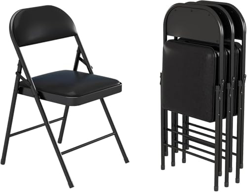 FENIXSHOP24 Set di 4 Sedie Pieghevoli nere, Robuste, imbottite con struttura in metallo – portata 140 Kg ideale per ufficio scrivania Sedia Pieghevole Salvaspazio