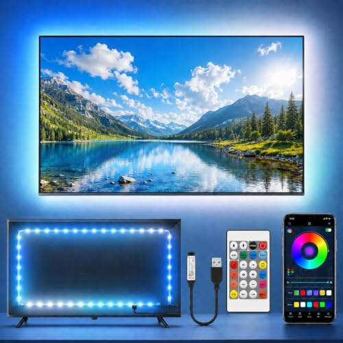 shalaker 3M TV LED Strip Lights for 30-55 Inch TVs, RGB Colour Changing USB Bias Lighting with Bluetooth App & Music Sync, Remote Control LED Backlight for Home Cinema, Bedroom & Gaming Monitor