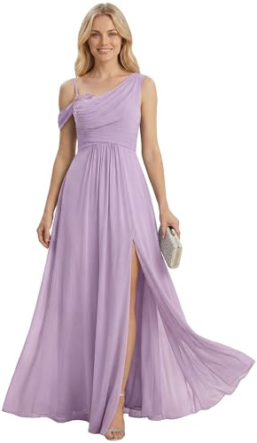 Ever-Pretty Robes de Demoiselle d'honneur Col Asymétrique Manches Courtes Mousseline Maxi Robe évasée ES02663