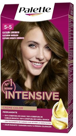 Schwarzkopf Palette Intensive Creme Color – Tono 5.5 cabello Castaño Luminoso - Coloración Permanente de Cuidado con Aceite de Marula – Óptima cobertura de canas – Color duradero hasta 8 semanas