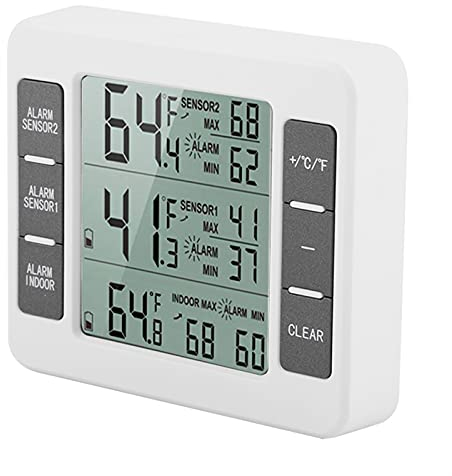 Thermomètre numérique sans fil pour réfrigérateur congélateur - Moniteur de température - Alarme sonore - Écran LCD avec 2 télécommandes