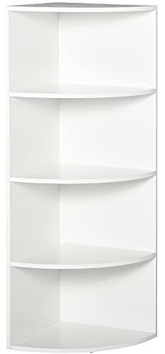 HOMCOM Libreria ad Angolo 4 Ripiani a Muro e Parete Legno 39.5x39.5x120cm Bianco