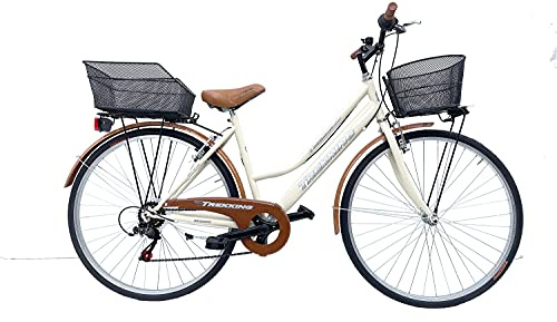 MADICKS Bicicletta Donna da Passeggio Olanda Misura 28 Bici da città Vintage retrò con Cestino anteriore e posteriore Beige Con Cambio