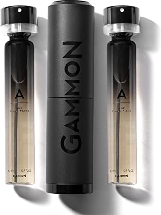 GAMMON Black Notes Parfum Starter-Set A (2x20 ml), das holzig-süße BLACK PIANO Herren Parfum, Oriental Duft für Männer mit 20% Parfum-Öl, inkl. hochwertigem Aluminium Suit