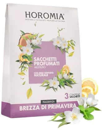 HOROMIA Sacchetti Profumati per Armadio Vestiti e Cassetti - Profumo Intenso e Duraturo fino a 12 Settimane - 3 Sacchetti Brezza Di Primavera