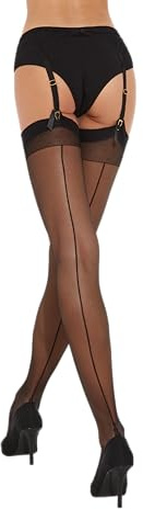 Fiore - Calze di nylon velate e sexy con cuciture da donna per uso con reggicalze 20 DEN con tacco cubano - Nero - M