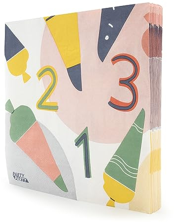 PARTY PARTY 20 große ABC Servietten Einschulung, weich, umweltfreundlich, chlorfrei 3-lagig 33x33 cm, FSC Papierservietten bunt Schulanfang, Schultüte, Zuckertüte, Endlich Schulkind