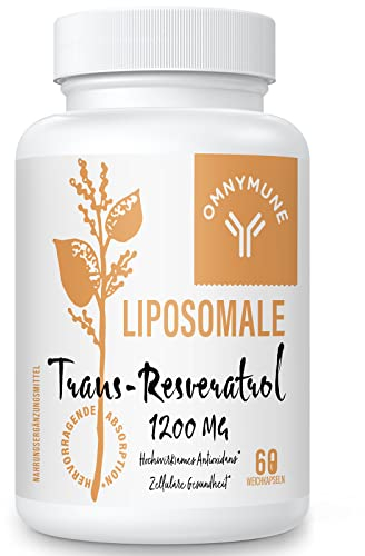 Liposomales Trans-Resveratrol, Resveratrol Kapseln – Hochdosiert mit 1200 mg je Portion, 98% reines Trans-Resveratrol aus Japanischem Staudenknöterich, 60 Kapseln