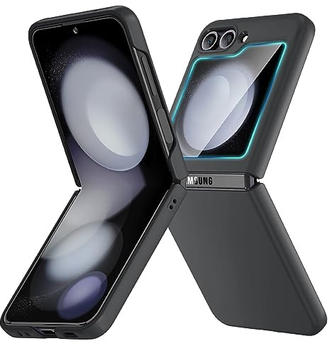Ruky for Samsung Galaxy Z Flip 5 Case, Full Body Cover Hard PC Ultra-Thin Anti-Scratches Shockproof, Support Wireless Charging Protective Phone Case for Samsung Galaxy Z Flip 5, Black