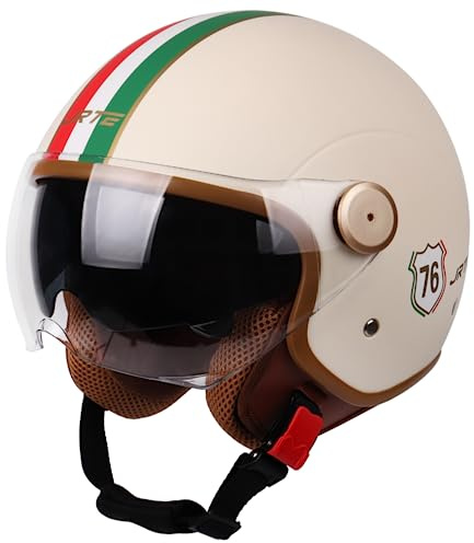 Casco Abierto con Visera, Aprobado por ECE Medio Casco De Motocicleta Doble Visera Casco De Motocicleta Ciclomotor Cruiser Bobber Y Chopper para Hombres Y Mujeres Aprobado Dot/ECE B,Medium(58-59CM)