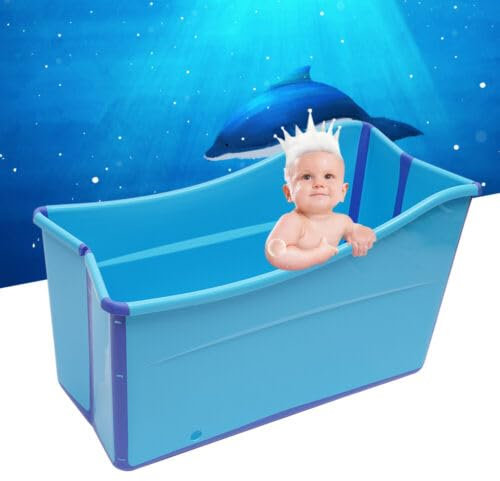Blau Faltbare Badewanne, Erwachsene Kinder Mobil Wasserwanne Tragbar Bathtub Spa Badesauna Babyschwimmbecken Großer Raum 98 * 50 * 56cm
