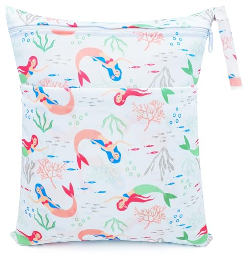 FenFang Wetbag, Borsa per Pannolini Lavabili Riutilizzabile, Neonato Sacchetto del Pannolino Organizzatore Trucchi Lavabile con Doppia Cerniera Impermeabile Bambino Bag per Viaggi Gym (Sirena Bianca)